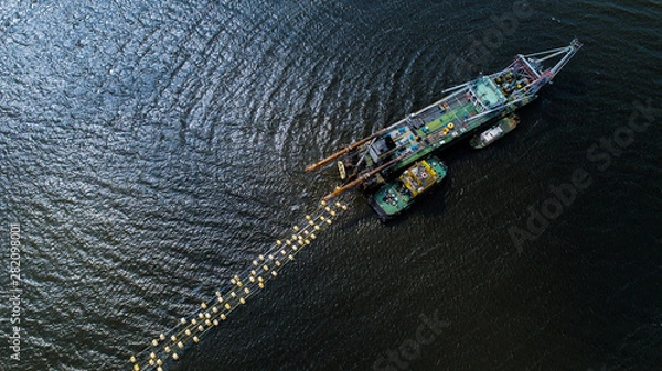 Fototapeta Aerial view of big fishing trawler 