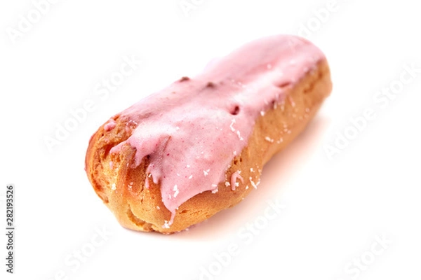 Fototapeta Traditional french dessert.Eclair with custard and icing on white background.