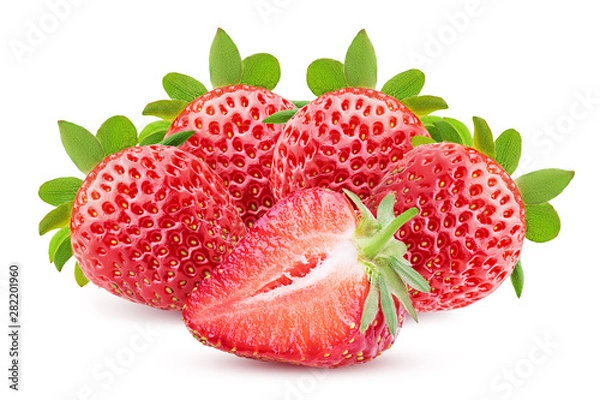 Fototapeta Four strawberries one cut in half