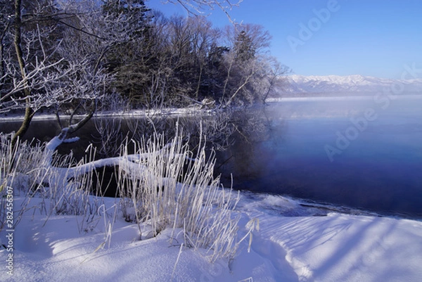 Fototapeta winter foggy lake