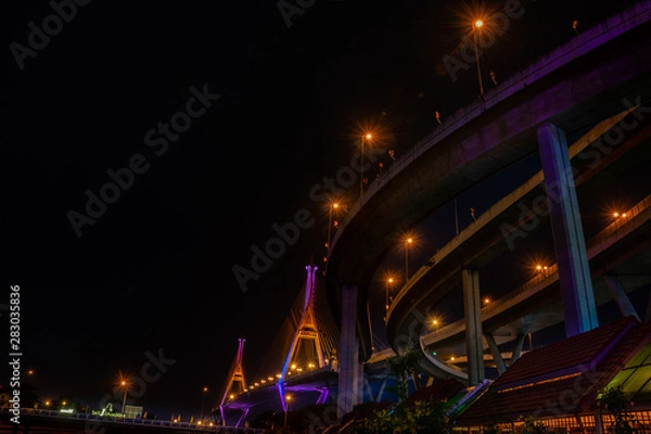 Fototapeta Night Scene Bhumibol Bridge, Bangkok, Thailand