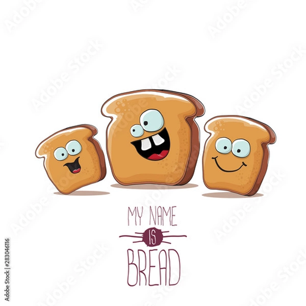 Fototapeta vector funky cartoon bread character with friends isolated on white background. funky food bakery kids characters set or collection