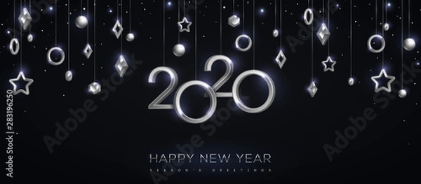 Fototapeta 2020 New year silver numbers