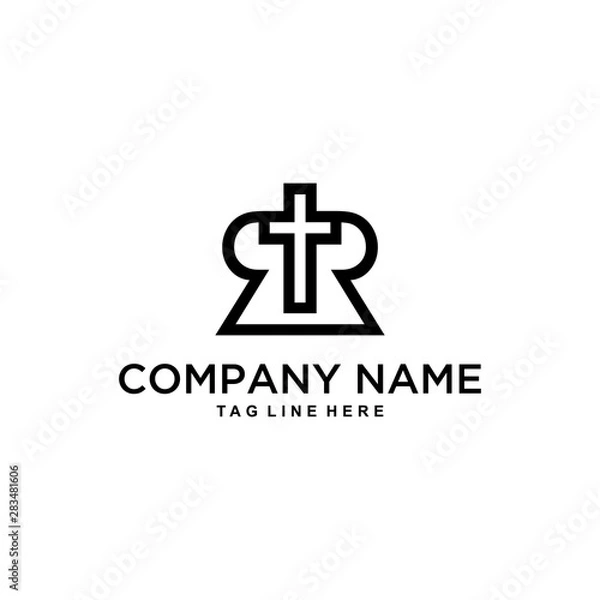 Fototapeta Illustration modern initial RR with symmetrical and simple cross church in the middle logo design