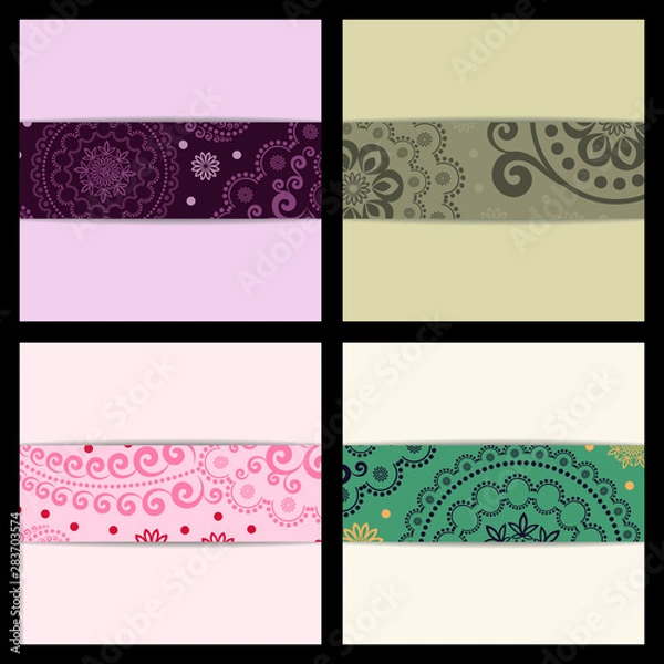 Fototapeta Set of sketched flower print in bright colors - background