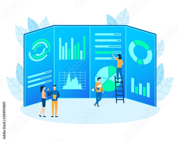 Fototapeta People make analytic finance project flat vector