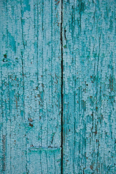 Fototapeta Background texture of old blue painted wooden lining boards wall