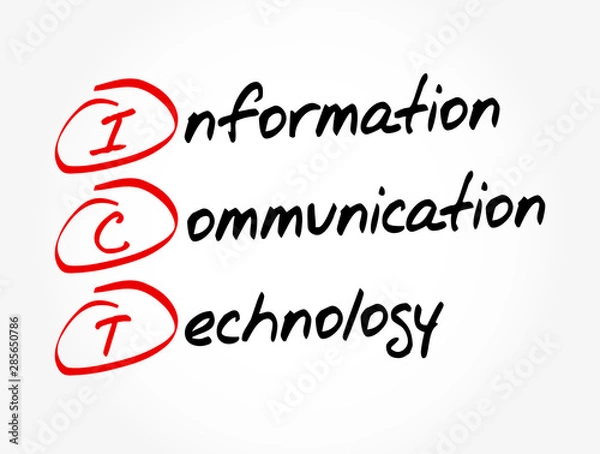 Fototapeta ICT - Information Communication Technology acronym, concept background