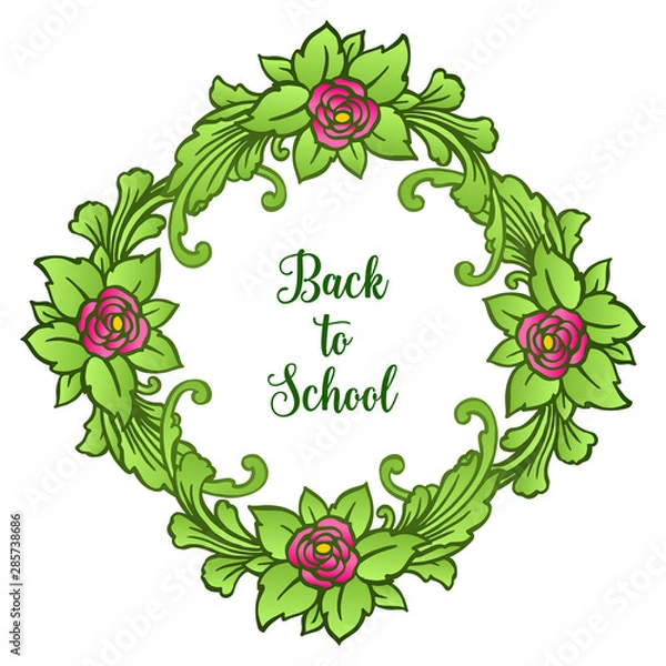 Fototapeta Beauty of green leafy flower frame, with various banner for back to school. Vector