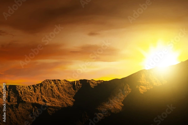 Fototapeta Mountains with sunset