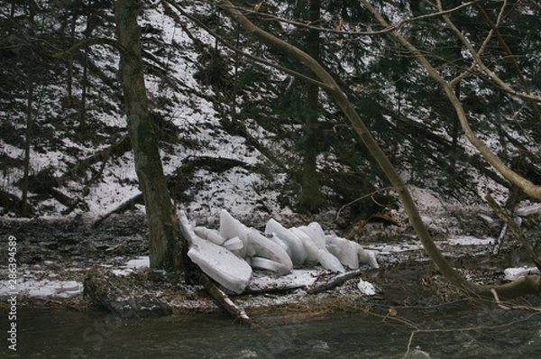 Fototapeta Last signs of winter in the valley near Hruba Voda