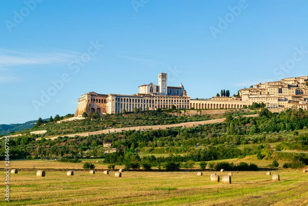 Fototapeta Evening view on Assisi town, Italy