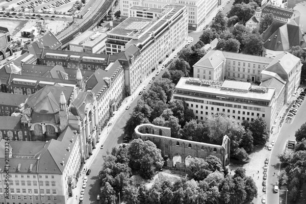 Fototapeta Berlin aerial view. Black and white retro style.