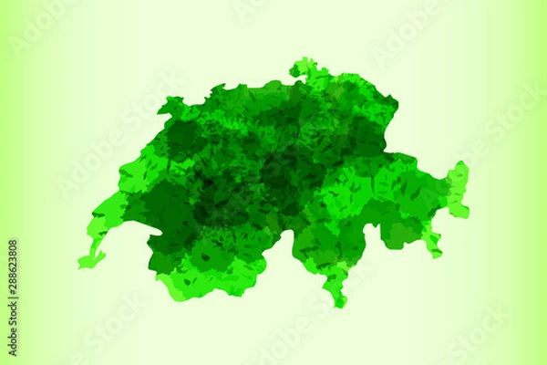 Fototapeta Switzerland watercolor map vector illustration of green color on light background using paint brush in paper page