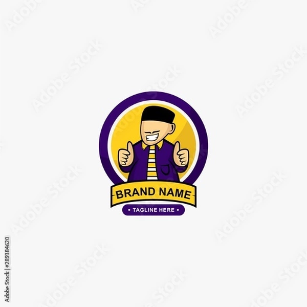 Fototapeta Food mascot logo design vector. Restaurant logo design. Smile man with thumb up illustration.