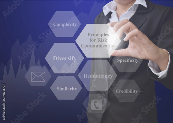 Fototapeta businesswoman showing presentation Principles for Risk Communication concept for use in company.