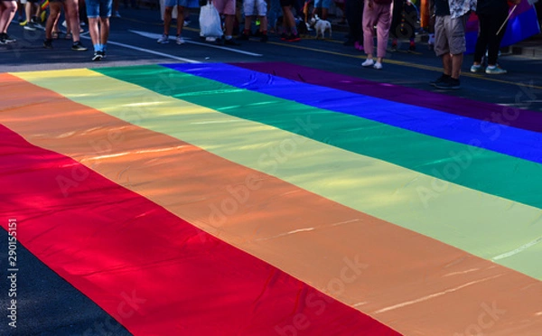 Fototapeta Big rainbow flag at the annual gay parade