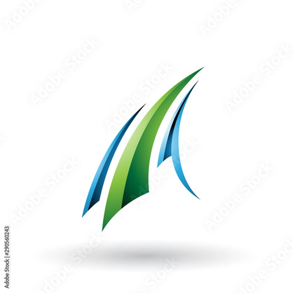 Fototapeta Blue and Green Glossy Flying Letter A Illustration