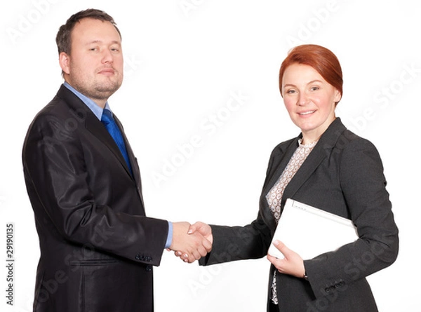 Fototapeta Handshake between businessman and businesswoman