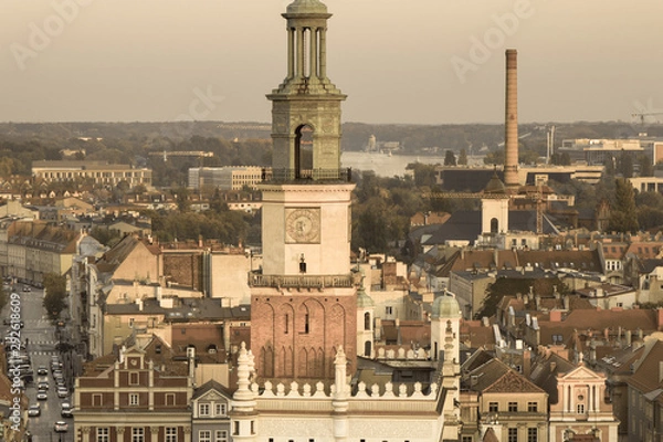 Fototapeta Poznan, Poland - October 12, 2018: View at sunset on town hall and other buildings in polish city Poznan