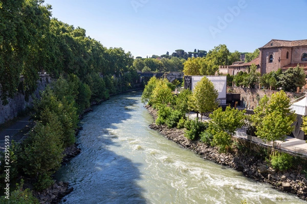 Fototapeta Open air cinema next to the River Tiber in Rome