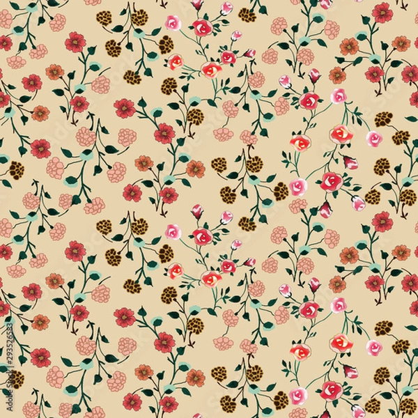 Fototapeta Seamless tropical flower pattern, watercolor.Flowers pattern. for textile, wallpaper, pattern fills, covers, surface, print, gift wrap, scarf, decoupage. Seamless pattern