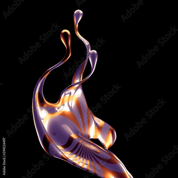 Fototapeta Beautiful elegant metal splash on a black background. 3d illustration, 3d rendering.