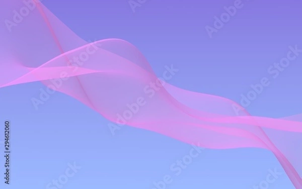 Fototapeta Pink wave on blue sky abstract background. Fluttering pink scarf. Waving on wind pink fabric. 3D illustration