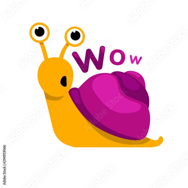 Fototapeta surprised snail in bright colors. Use as a modern print, sticker, childish illustration. vector illustration