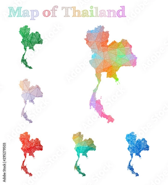 Obraz Hand-drawn map of Thailand. Colorful country shape. Sketchy Thailand maps collection. Vector illustration.