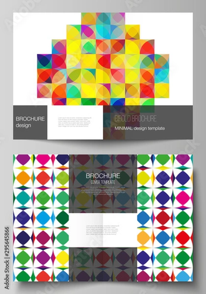 Fototapeta Vector layout of two A4 format modern cover mockups design templates for bifold brochure, flyer, booklet, report. Abstract background, geometric mosaic pattern with bright circles, geometric shapes.