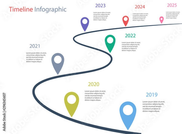 Fototapeta Timeline infographic template with 7 points. Сan be used for business concept, presentation, web design, banners, diagram, workflow, timeline. Vector eps 10