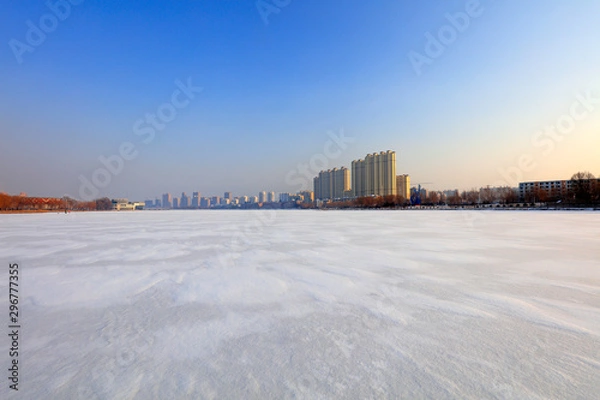 Fototapeta Urban buildings in the snow, China