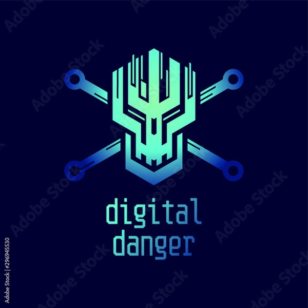 Fototapeta Digital danger icon. Stylized image of a skull - a symbol of danger