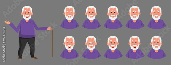 Fototapeta Old man character with various emotion or expression. different emotion or expression set for custom character design, motion or animation.