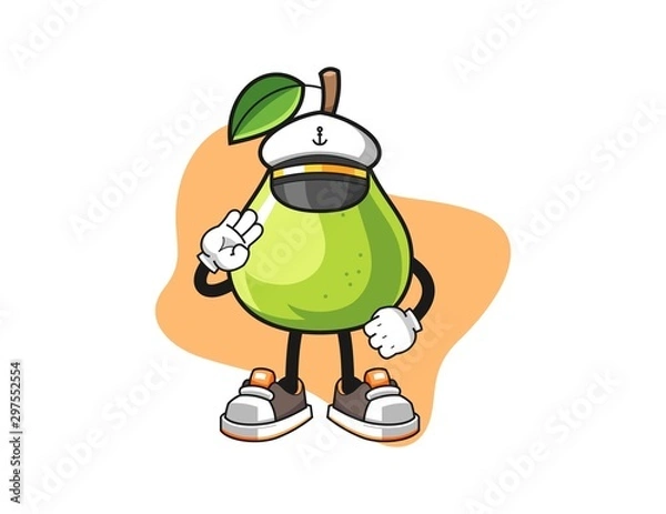 Fototapeta Pear ship master cartoon. Mascot Character vector.