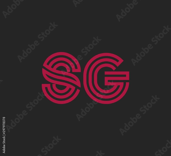 Fototapeta Initial two letter red line shape logo on black vector SG