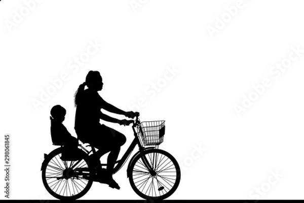 Fototapeta silhouette happy family  ride bike on white background