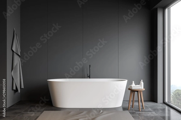 Fototapeta Gray bathroom interior with bathtub