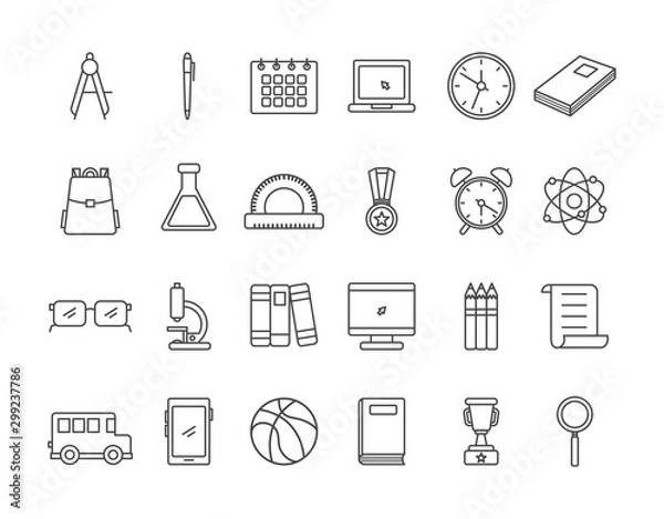 Fototapeta school and education icons set line style