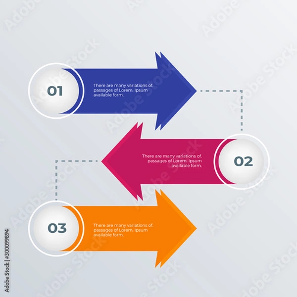 Fototapeta Arrow process infographics template design. Business concept infograph with 3 options, steps or processes. Vector visualization can be used for workflow layout, diagram, annual report, web