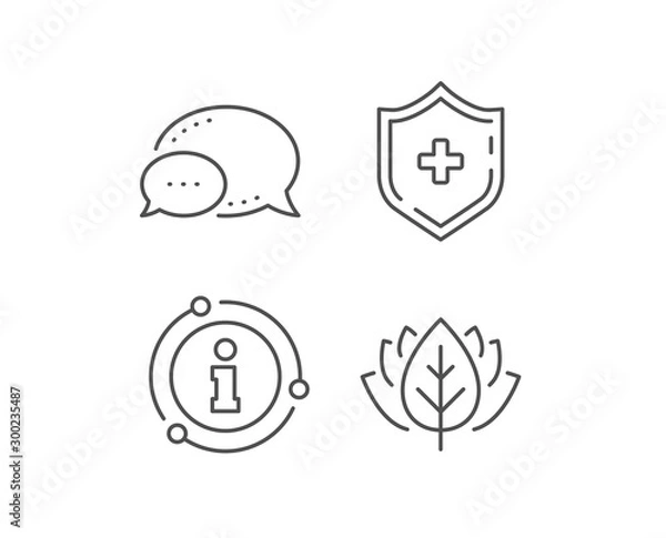 Fototapeta Medicine shield line icon. Chat bubble, info sign elements. Medical protection sign. Linear medical shield outline icon. Information bubble. Vector