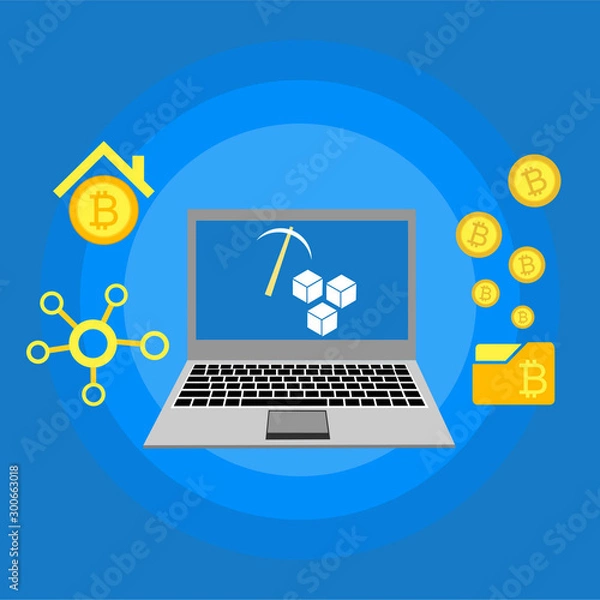 Obraz laptop with bitcoins cryptocurrency finance design vector illustration