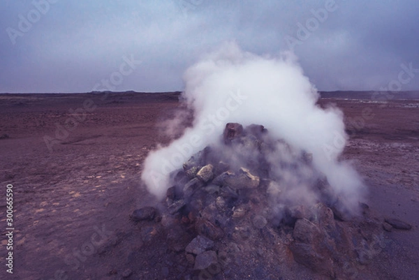 Fototapeta Warm sulphur volcano in Iceland. Geothermal area.