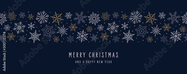 Obraz Christmas snowflakes elements ornaments seamless banner greeting card on blue background