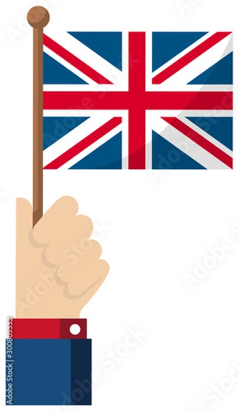 Fototapeta Holding the national flag in hand , flat vector illustration / UK, united kingdom, union jack.