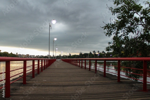 Fototapeta Sao Jose do Rio Preto, Sao Paulo - Cityscape of the municipal dam  park on a sunny day, tourist destination, landmark, landscape, cityscape, sunset, in high resolution