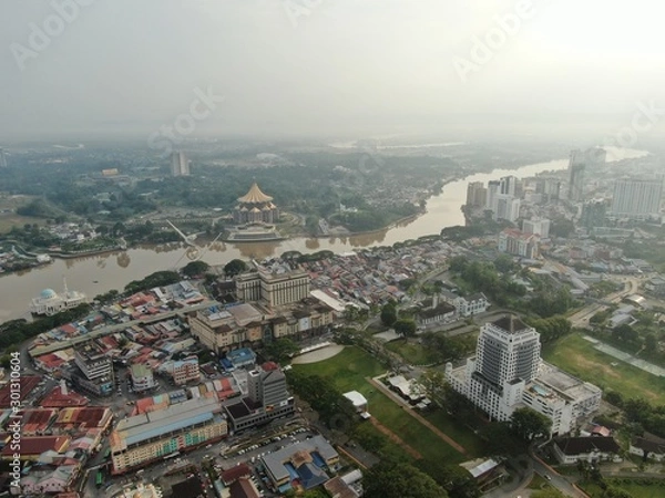 Obraz Kuching, Sarawak / Malaysia - November 8 2019: The buildings, landmarks and scenery of Kuching city, capital of Sarawak, Borneo island. Showing the famous landmarks in the Kuching city 