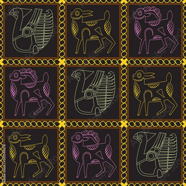 Fototapeta Vintage animal symbols on a dark background