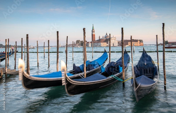 Obraz Venice Gondolas moored at the San Marco square.